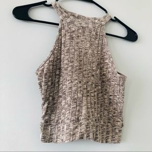 Tan/Brown Halter Crop Tank Tee